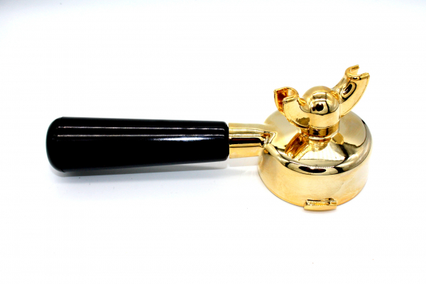 094 Portafilter GOLD + BLACK HANDLE, complete without screens - old version up to 2005 / 57mm - 2 cup spout