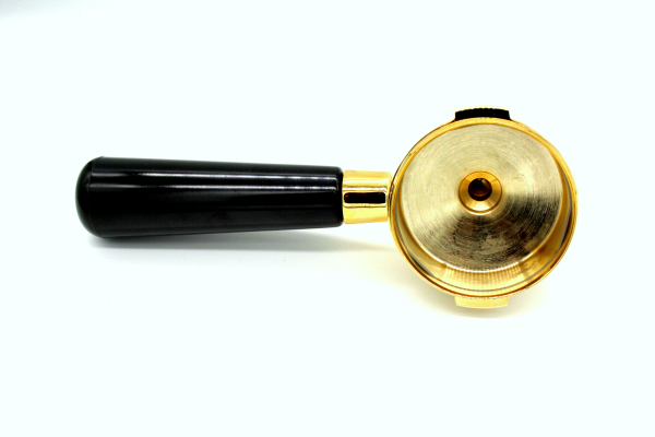 094 Portafilter GOLD + BLACK HANDLE, complete without sieves - new version from 2005 / 57mm - 2 cup spout - Kopie